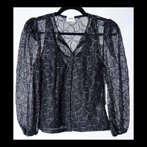 LINI Womens Madison Black Lace Button Up 3/4 Sleeve Top Size S NWT